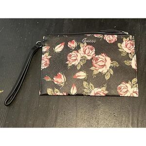 GUESS floral clutch wallet handbag zipper closure